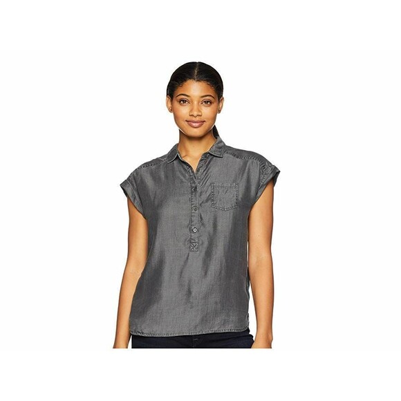 New Womens NWT L Grey Wash Azul PrAna Top Tencel Short Sleeve Casual Comfy Light - Picture 3 of 7